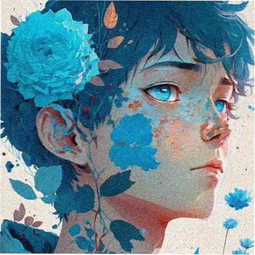 漫画party同好头像：番茄色背景上的墨黑铅笔贴纸